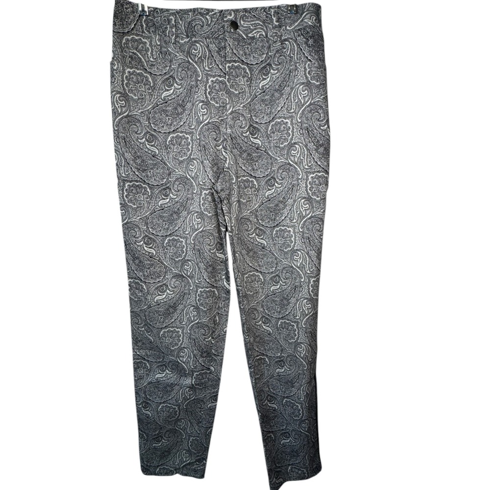 NWOT Dana Buchman Paisley Pants Womens 8 Black White Straight Leg Luxury Trouser - Picture 14 of 15